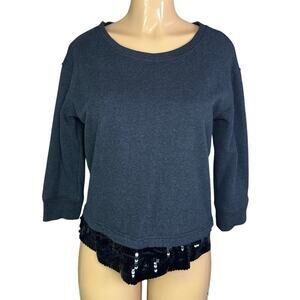 Ariat Dazzle Top Cropped Sleeve Sweatshirt Sequin Chiffon Layer Gray Medium